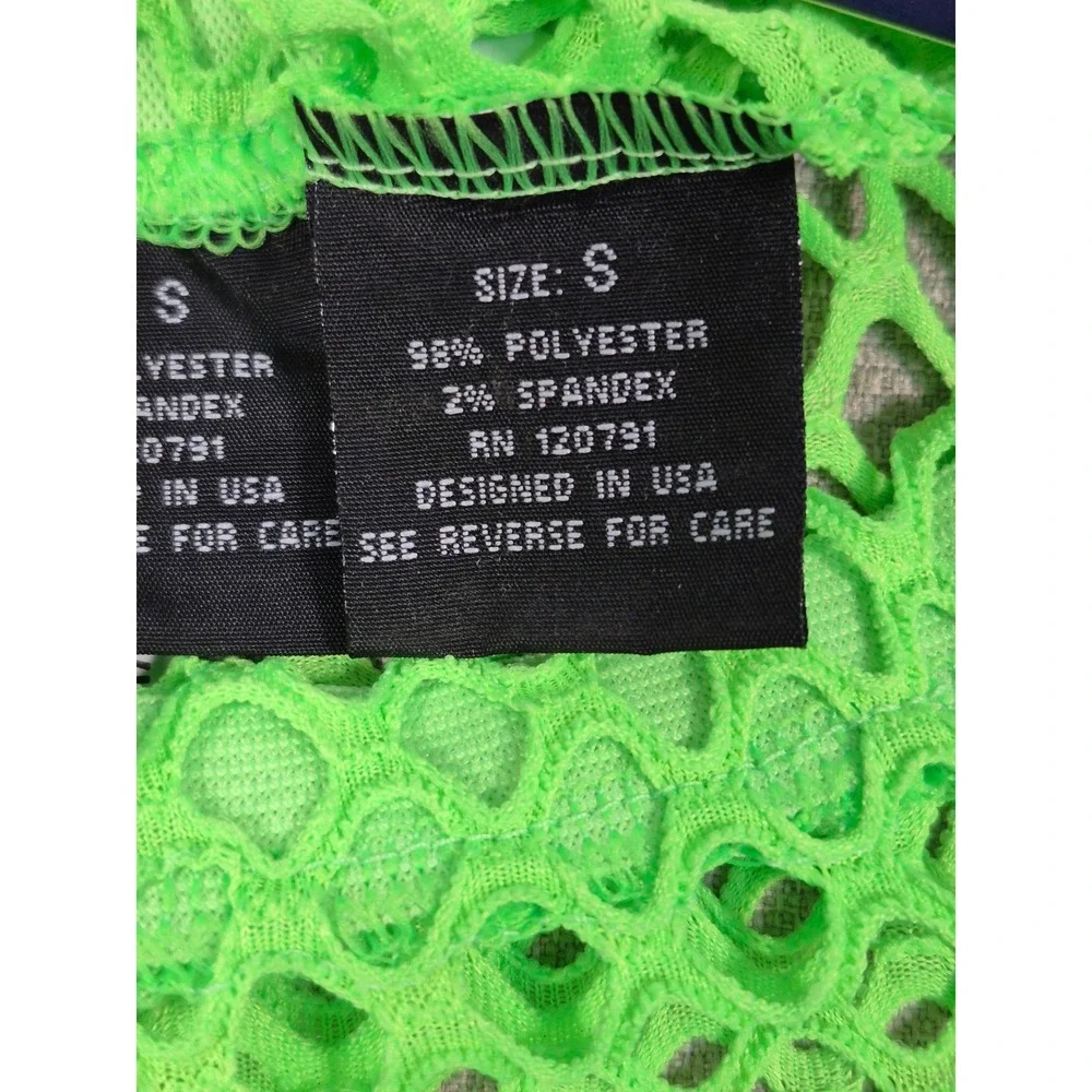 American Leisure Womens Neon Green Mesh Two Piece Set Crop Top Shorts Small NWT